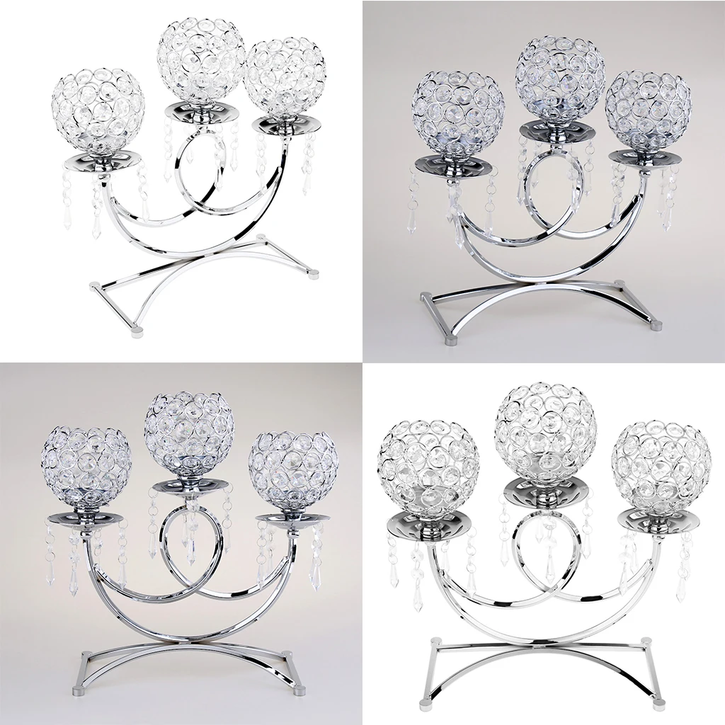 

4Pcs Vintage Silver Crystal Wedding Banquet Table Tealight Votive Candle Holder Candelabra Centerpieces