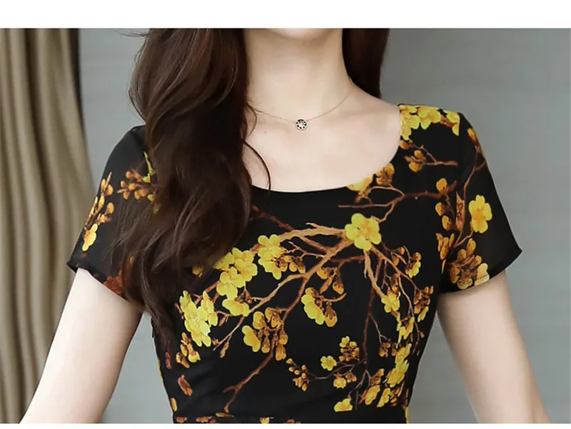 SexeMara Bohemian Style O-Neck Short-Sleeved Printed Temperament Waist Chiffon Long Large Dress 2019 Summer New Style (5)