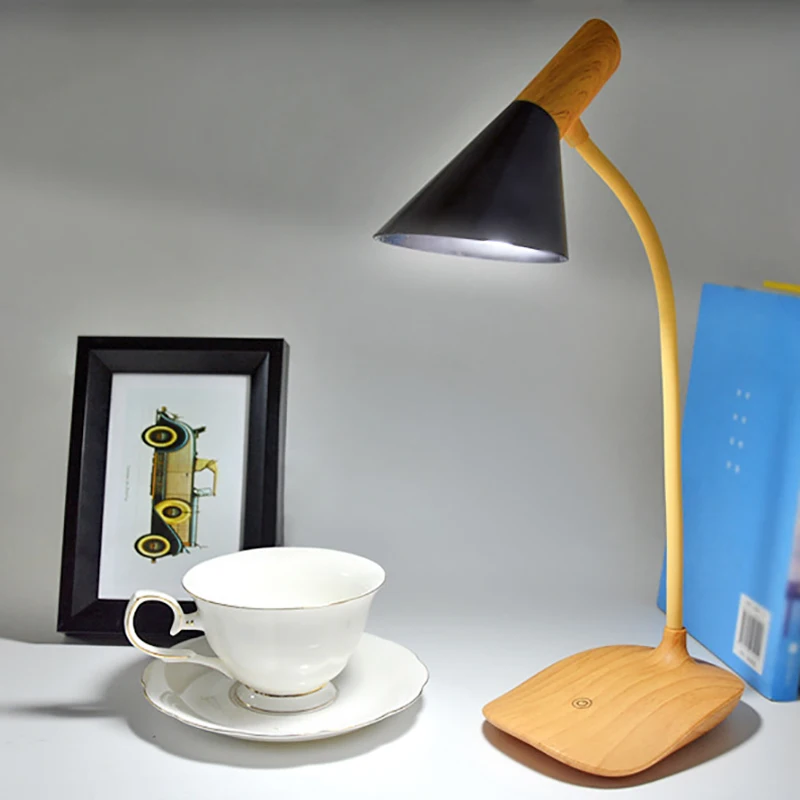 Billige Usb Aufladbare Led Schreibtische Tisch Lampe Einstellbarer Intensität Lesen Licht Schalter Drücken Holzmaserung Schreibtisch Lampen Tisch Lampen