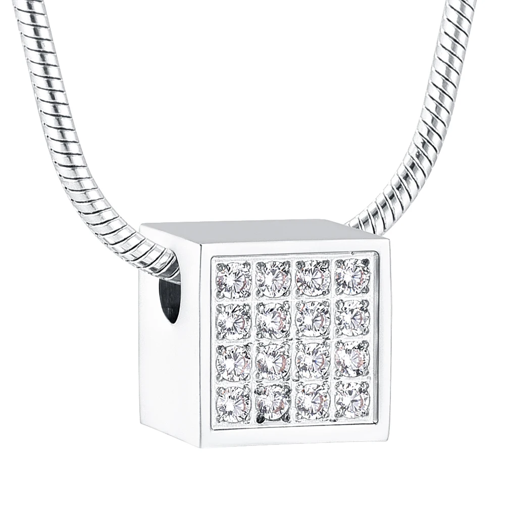 

Magic Cube with Crystals Urn Pendant for Ashes Women Keepsake Jewelry Stainless Steel Square Funeral Memorial Ash Jewellery