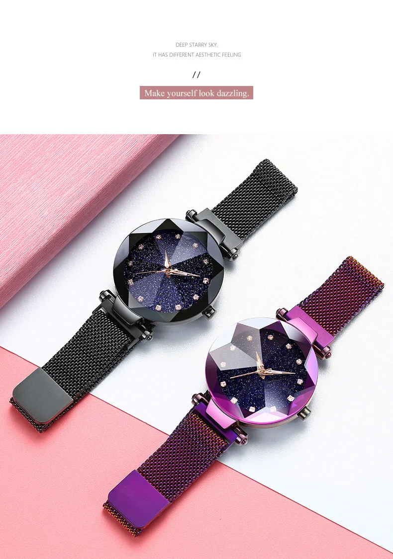 Лидер продаж 2019 для amazon фиолетовый алмаз Магнитная relojes de mujer женские ручной наручный браслет, ремешок