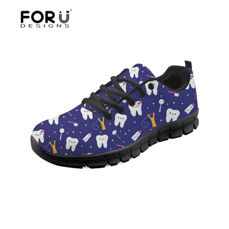 

FORUDESIGNS Dental Equipment Printing Women Flats Shoes Summer Sneakers for Girls Mesh Nurse Shoes Comfortable Designer Flat