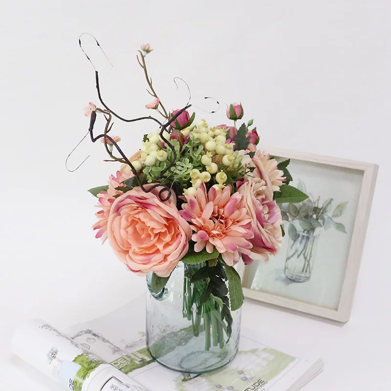 Artificial Wedding Bouquets for Brides New design Bruidsboeket Flors Silk Flowers Bouquets with Berry for Wedding Decoration (7)