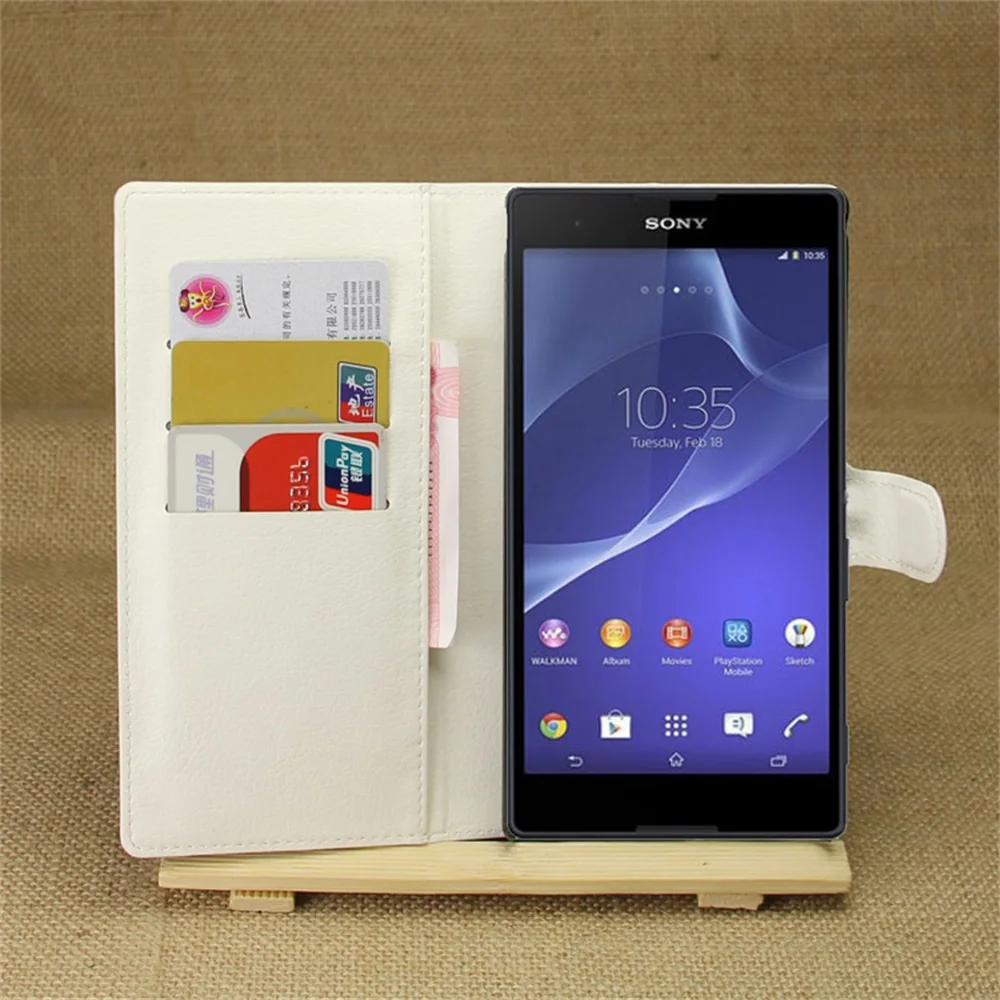 

Cyboris cover for Sony Xperia T2 Ultra Dual D5322 XM50h D5303 D5306 flip case Lichee Holster PU Leather with card slot holders