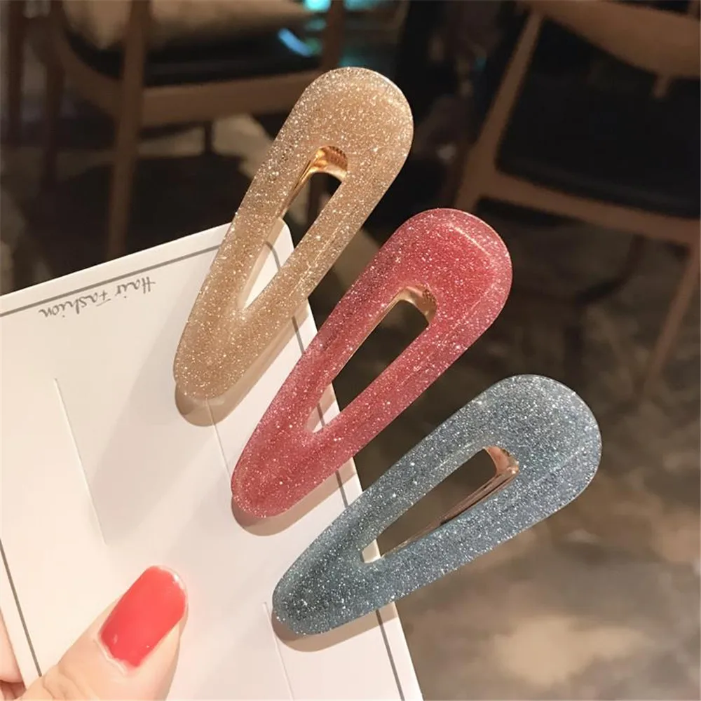 

Korea Shiny Acetic Acide Hair Clips for Women Solid Acrylic Geometric Rectangle Waterdrop Hairpins Hair Accessories