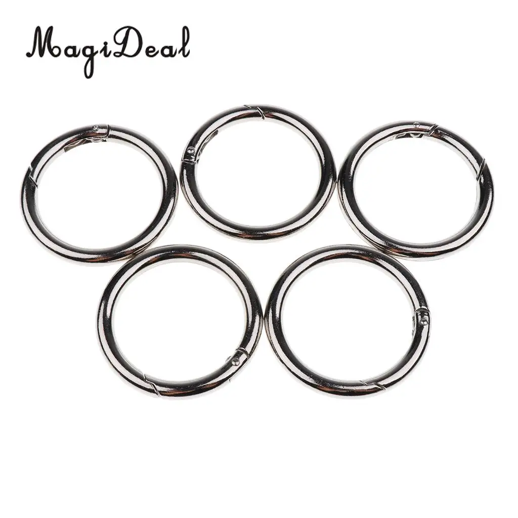 Outdoor 5 Pieces Round Push Gate Snap Open Hook Spring Ring Key Chain Carabiner 15/20/25/30/35/40/44/49mm for Camping Hiking