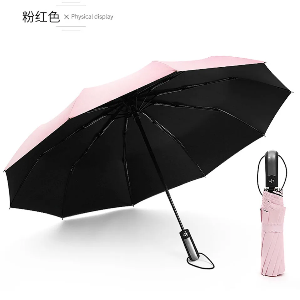 New Automatic Three-Folding Automatic Umbrella Sun Rain Women Male Auto Luxury Windproof Travel Umbrellas For Men Black (13)