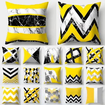 Cojines Decorativos Para sofá, funda de almohada de poliéster y mármol geométrico Para decoración del hogar, Almohada amarilla, 40548