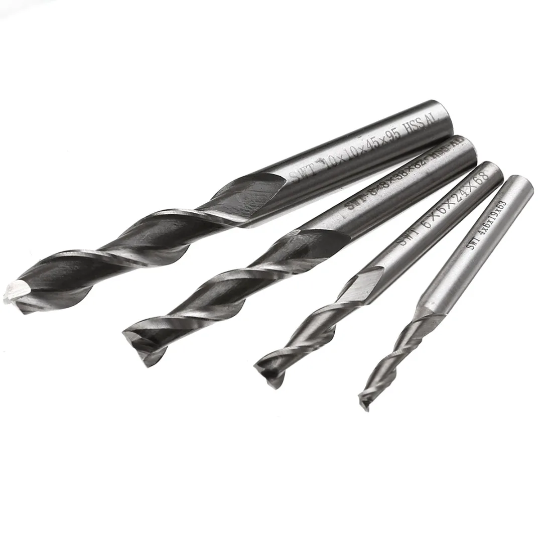 1pc 4/6/8/10mm 2 Flute End Mill HSS & Aluminium Extra Long CNC Milling Cutter For Power Tools