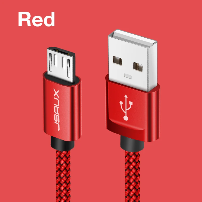 JSAUX 2 м Micro USB кабель для Xiaomi Redmi Note 5 Pro 4 Реверсивный Micro USB кабель для зарядки и передачи данных для мобильного телефона samsung S7 - Цвет: Red