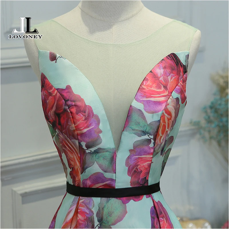 LOVONEY Evening Dress Long Flower Print Formal Dress Elegant Woman Occasion Party Dresses Evening Gown Robe De Soiree M218
