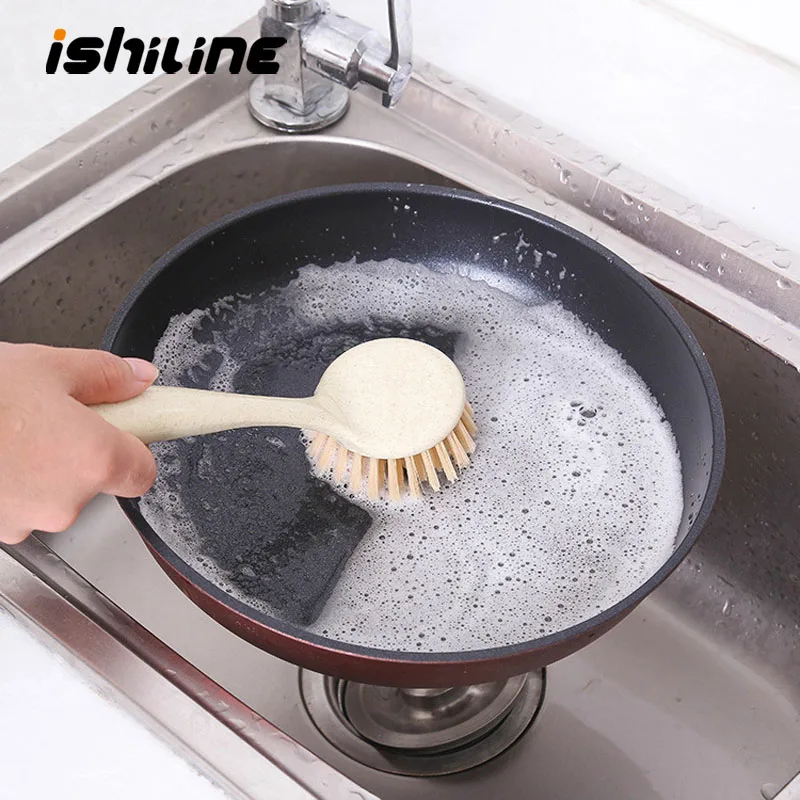 1 шт. пшеничное волокно длинные сковородка с ручкой горшок кисточки блюдо чаша стиральная Чистящая Щетка кухня чистящие средства для