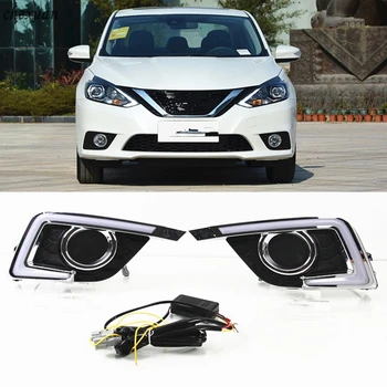 

CSCSNL 1 Set DRL Daytime Driving Running Lights Daylight Yellow Turn Signal Fog Lamp Cover For Nissan Sentra 2016 2017 2018 2019
