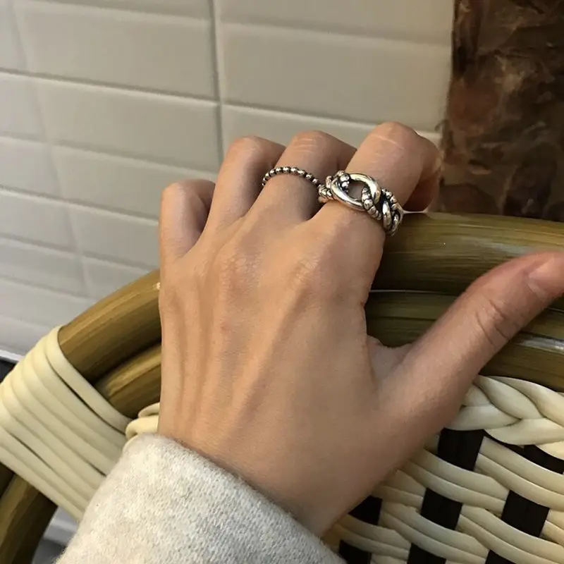 

Silvology 925 Sterling Silver Roug Chain Rings Industry Style Wide Chain Texture Weave Rings For Women Elegant Vintage Jewelry