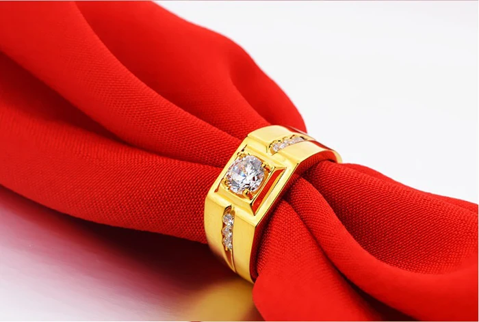 YINHED Fashion Men's Engagement Ring Yellow Gold Filled Ring Vintage Jewelry Simulated CZ Diamant Wedding Rings Bague ZR206