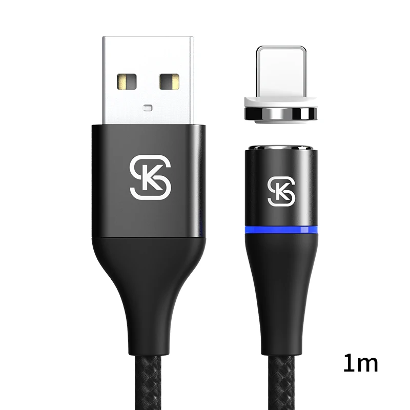 SIKAI 2m 3A нейлоновый Круглый Магнитный Кабель Micro кабель для iPhone Microusb QC3.0 Магнитный кабель для samsung galaxy s8 9 10 - Цвет: Black for apple