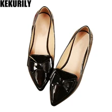 Женская обувь; лоферы на плоской подошве с бантом-бабочкой; шлепанцы с острым носком; сандалии без застежки из лакированной кожи; цвет черный, абрикосовый, розовый, фиолетовый; большие размеры