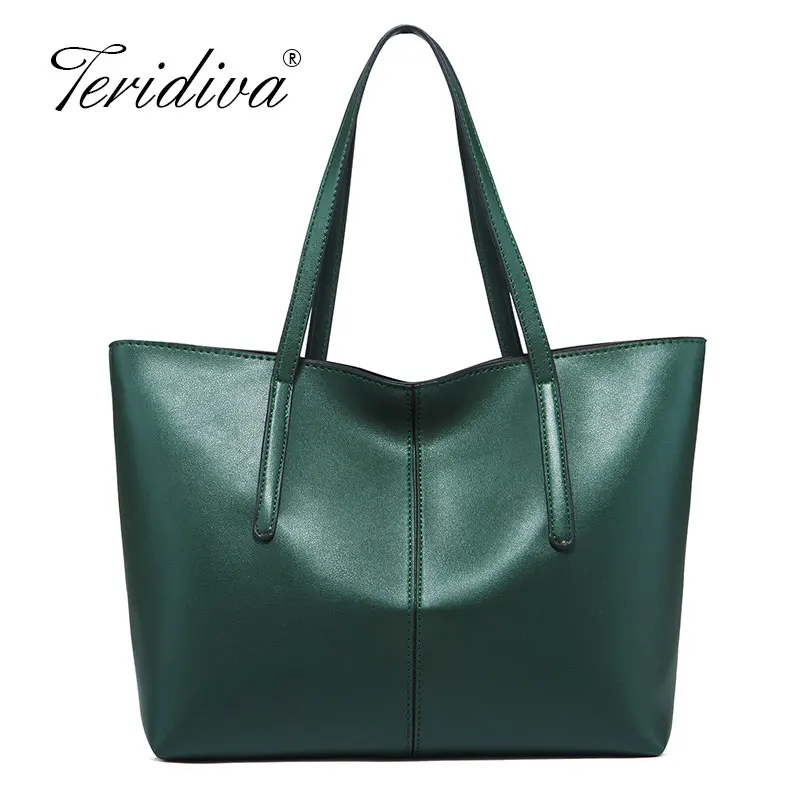 

Brand New 2018 Women Handbags Big Pu Leather High Quality Female Bag Designer Simple Style Crossbody Bags Elegant Green
