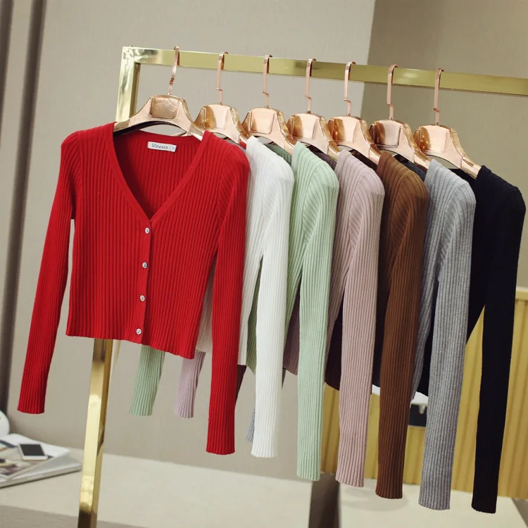 2017 Contrast Spring Autumn Women All Match Cardigan Outerwear Long Sleeve Slim Shrug V neck Short Knitted Sweaters Coat Cape