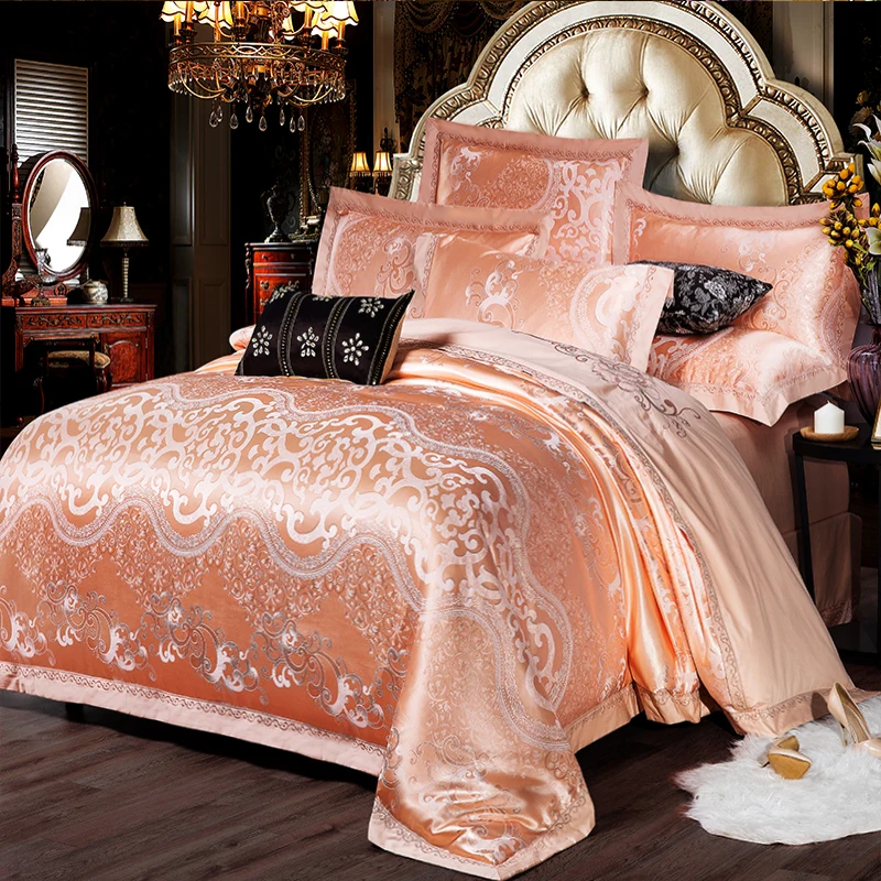 

Brand home textile bedding Jacquard Luxury Bedding sets 4 Pcs Queen/King size cotton Stain Bed set Bed linen Duvet cover pillow
