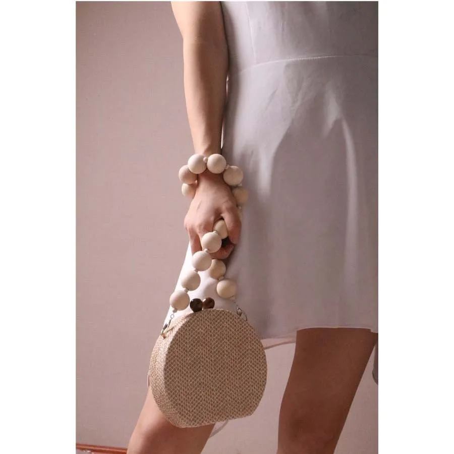 مصغرة الاكريليك سلسلة القش حقيبة جولة المنسوجة حقيبة يد Crossbody أكياس جولة شريط حقيبة كتف البوهيمي حقيبة شاطئية مأدبة مخلب 2019