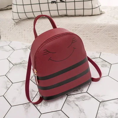 Корейский стиль детский рюкзак милый смайлик кожаная Наплечная Сумка для мобильного телефона женский маленький рюкзак для маленьких девочек - Цвет: red