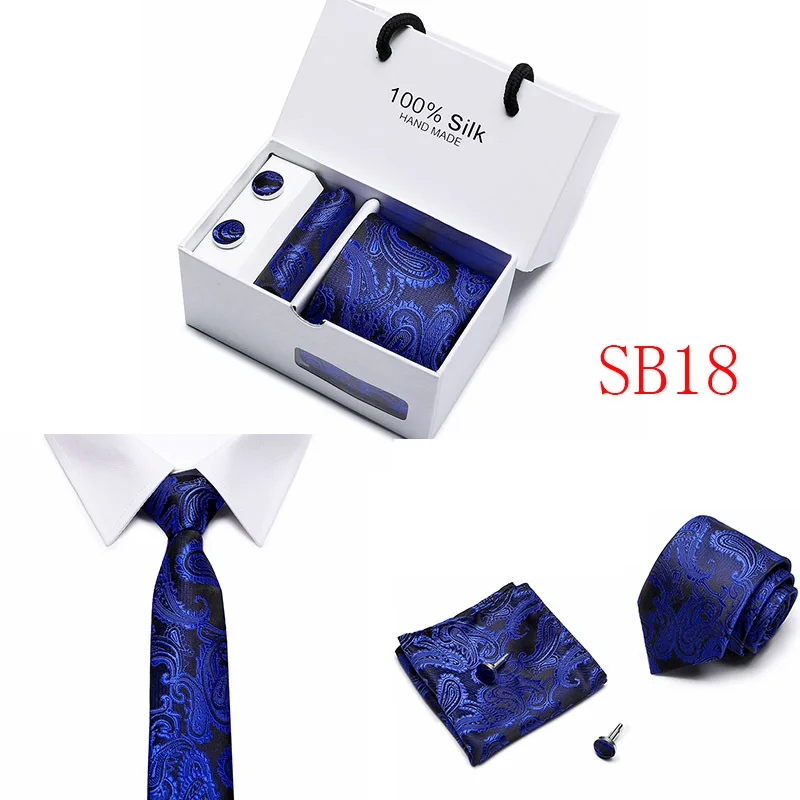 Мужские галстуки большого размера модная клетчатая Для мужчин комплект галстуков Размеры 7,5 см галстук-бабочка Темно-синие Пейсли шёлк-жаккард трикотажный галстук костюм Свадебная вечеринка