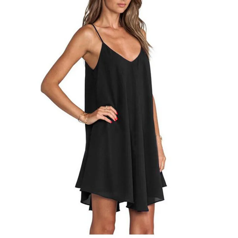 

2019 womens chiffon summer solid color dress with backless retro casual beach dress plus size new arrive dresses