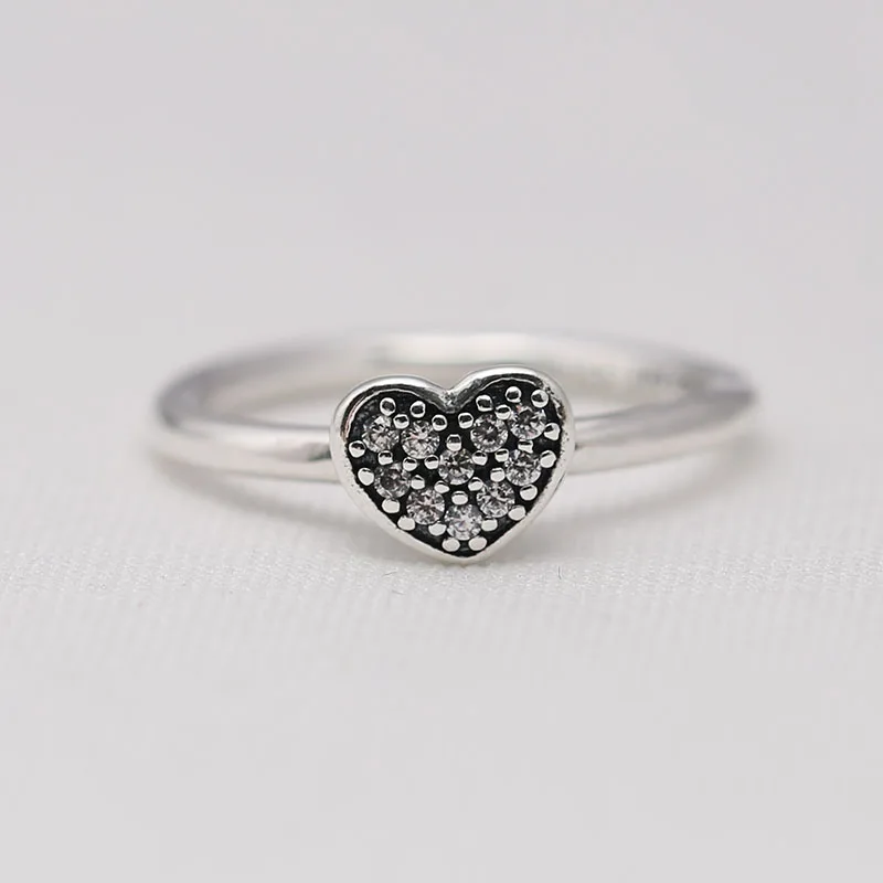 

Genuine 925 Sterling Silver Heart Shaped Micro Mosaic, Clear CZ Ring Compatible with European Jewelry