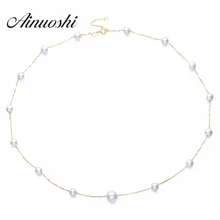 AINUOSHI, 18 К, желтое золото, натуральный культивированный пресноводный жемчуг, цепочка, ювелирное изделие, колье для женщин,, жемчужное ожерелье, joaillery