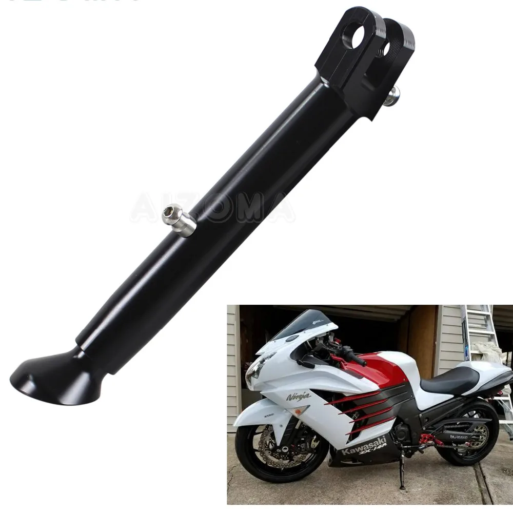 

CNC Aluminum Motorcycle Adjustable Side Stand Black Kickstand Holder For Kawasaki ZX-14R ZX14R 2006-2014
