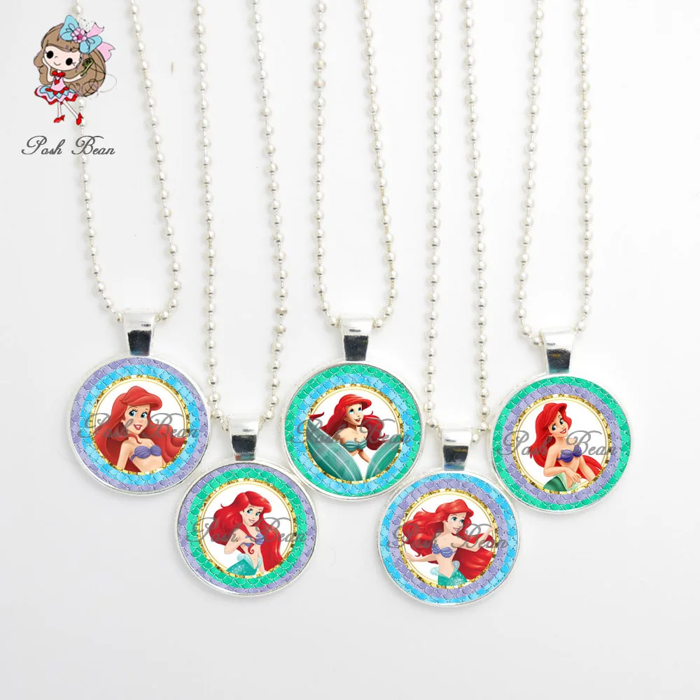 The Little Mermaid Figure Pendant Necklace Handmade Girl Jewelry Glass Cabochon Necklace Party