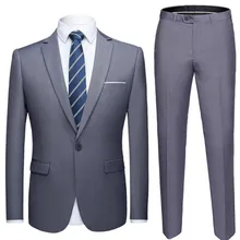 Горячий сплошной цвет костюм 2 шт набор мужская одежда Бизнес Повседневная куртка платье Мужская Свадебная одежда