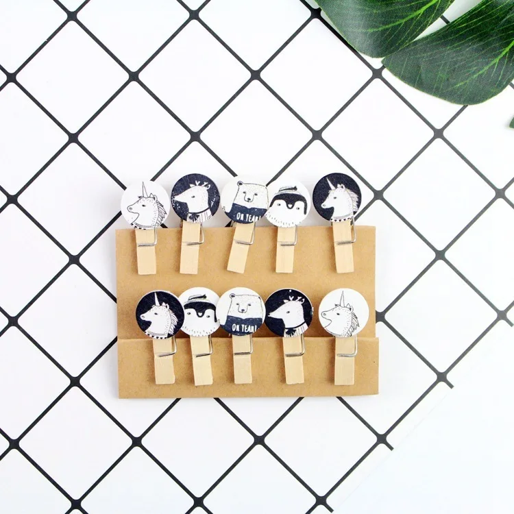 10 pcs/lot Creative Norse Mythology Wooden Clip Photo paper Clothespin Craft Clips Party Decoration Clip with Hemp Rope