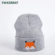 Новинка; осенне-зимняя уличная вязаная крючком женская шапка с вышивкой лисы; шапка с принтом; женская вязаная теплая шапка; женские шапочки