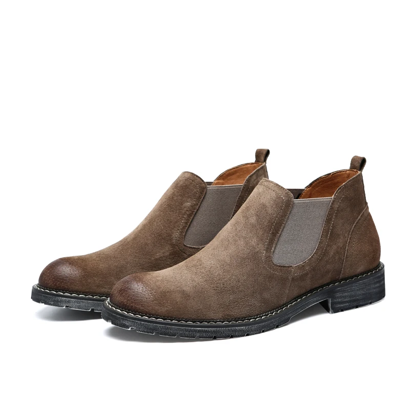 

2019 Vintage Style Cow Suede Men Chelsea Boots Elastic Band Men Flats Plus Size EU37-48 Men Desert Bootie Casual Shoes