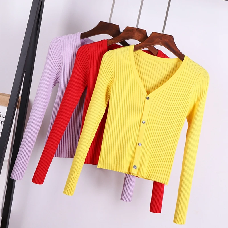 

GIGOGOU Short Style Women Cardigan Spring Autumn Button Down Soft Cute Cardigan Sweater M-XL Long Sleeve Knittwear Sweater Coat