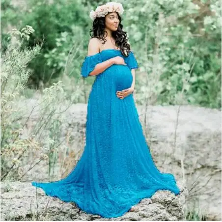 Высокое качество Большой размер для беременных платье фотография Реквизит Беременность платья фотосессия беременных платье кружевное Макси-платье одежда - Цвет: Небесно-голубой