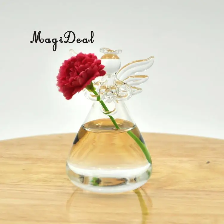 MagiDeal Handmade Angel Clear Glass Wall Hanging Vase Bottle for Plant Flower Bedroom Living Room Office Home Decor Friends Gift