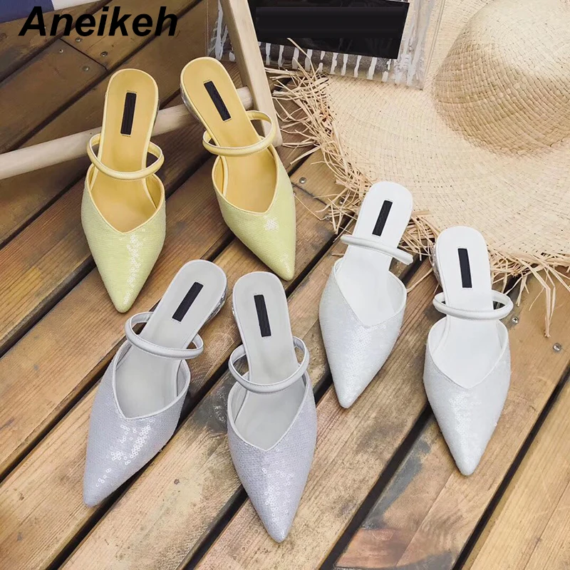 

Aneikeh Fashion Slippers Bling Bling Shoes Slides Med Transparent Slider Scandals Basic PU Slipper Ladies Shoes Mujer Slide