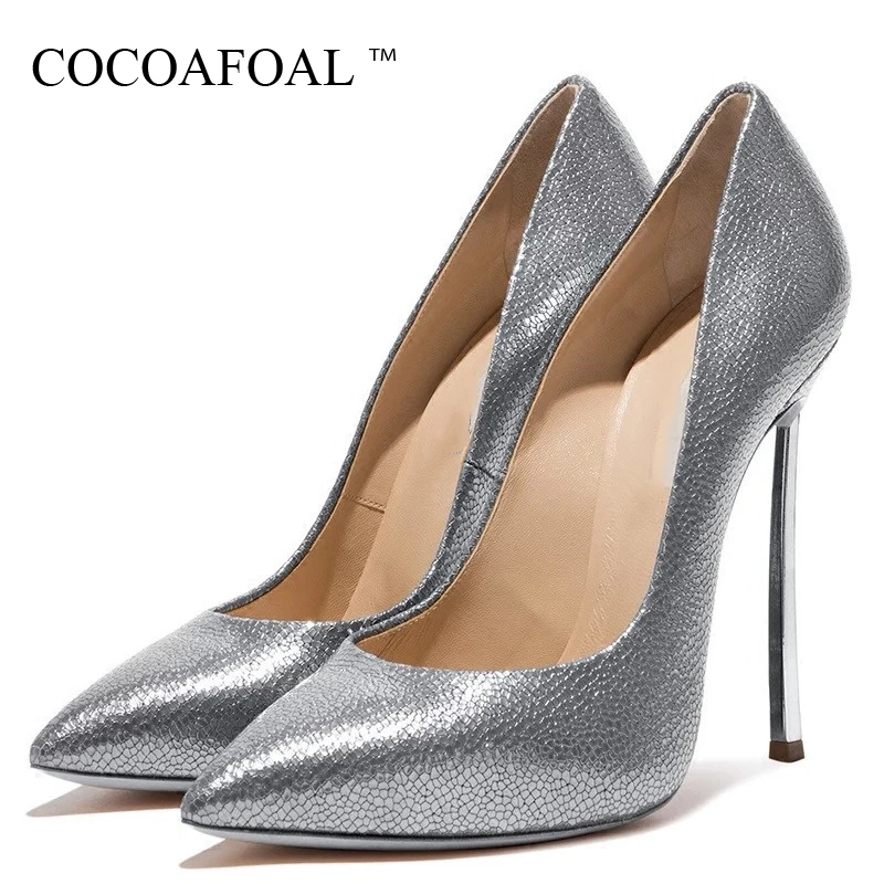 

COCOAFOAL Golden Silver Women's High Heels Shoes Wedding Pumps Sexy Plus Size Party Flock High Heels Shoes Pointed Toe 2019