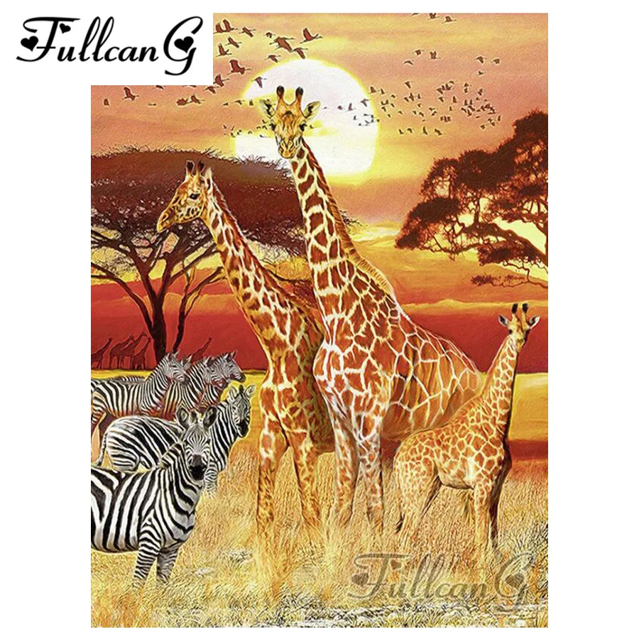 

FULLCANG diamond embroidery giraffe and zebra diy 5d diamond painting cross stitch full square mosaic autumn landscape G508