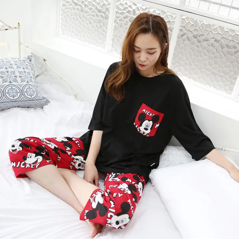 

New Women Pajamas Sets Spring Summer long Sleeve Thin Print Cute Loose Sleepwear Girl pijamas Mujer Leisure Nightgown Women