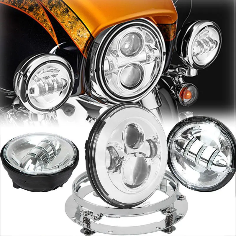 7 дюймовый хромированный налобный фонарь для Harley moto + 2x 4 1/2 дюйма хромированные