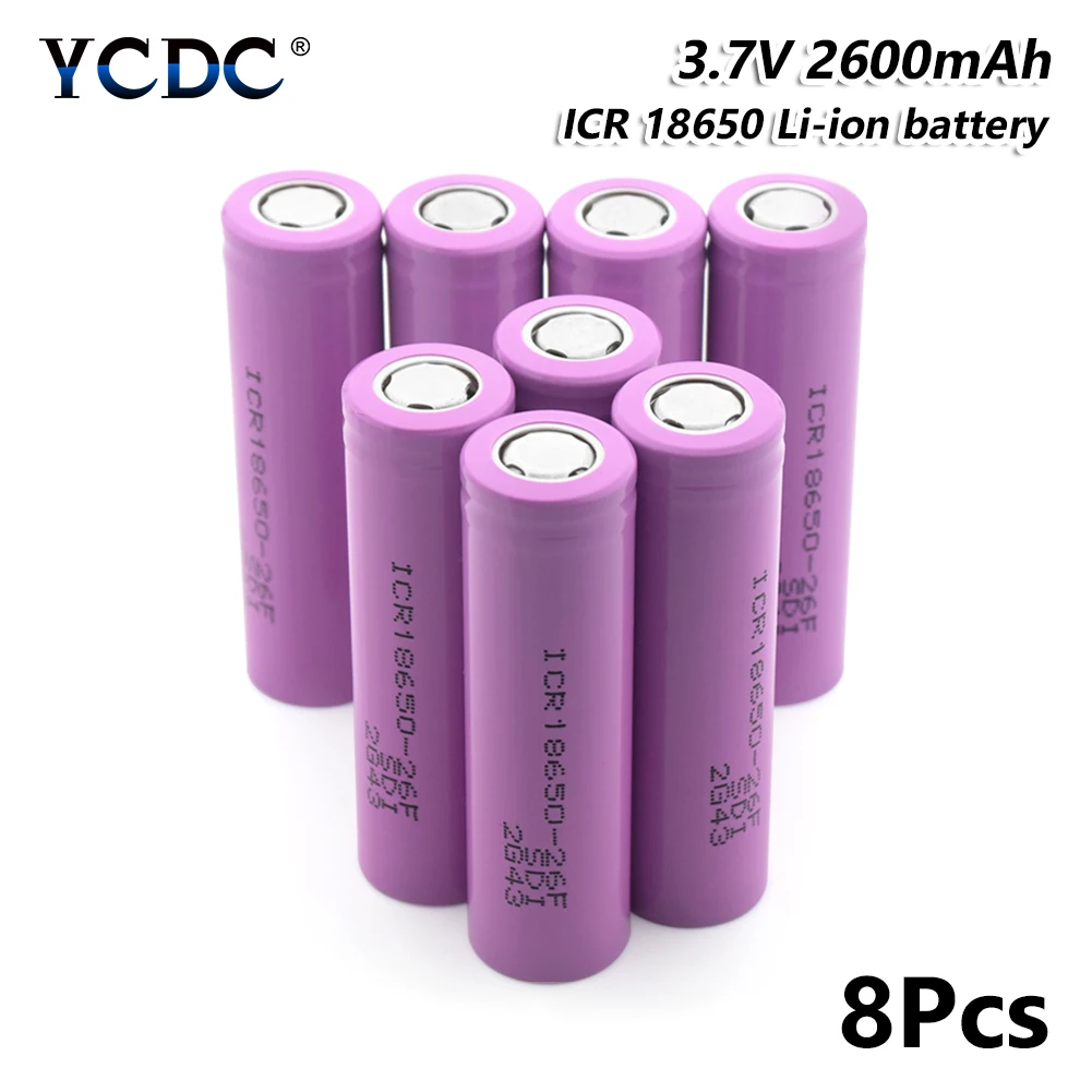 

8x high capacity icr 18650-26f battery 2600mah 3.7v rechargeable li-ion cell for Laser Pen LED Flash light Cell battery holder