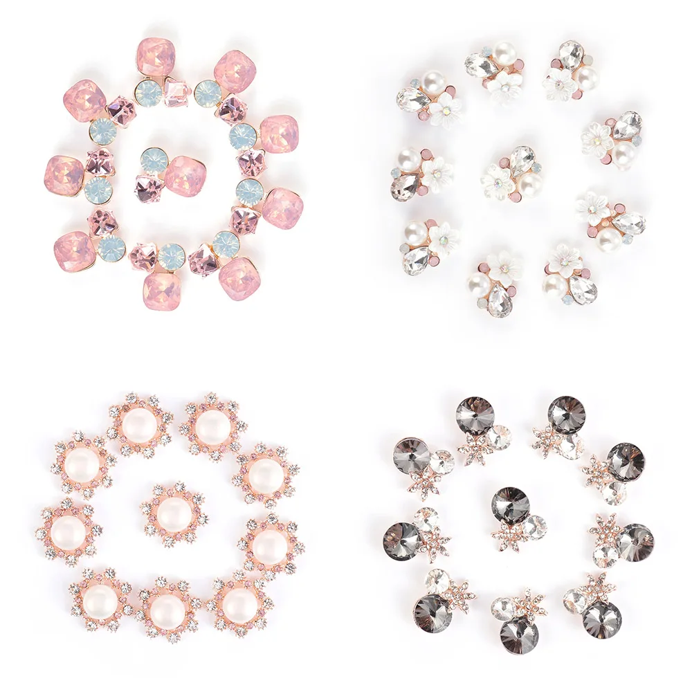 

10Pcs/Pack Plating Pearl Hairpin Decoration Flower Rhinestone Buttons Flatback DIY Craft Apparel Sewing Accessories