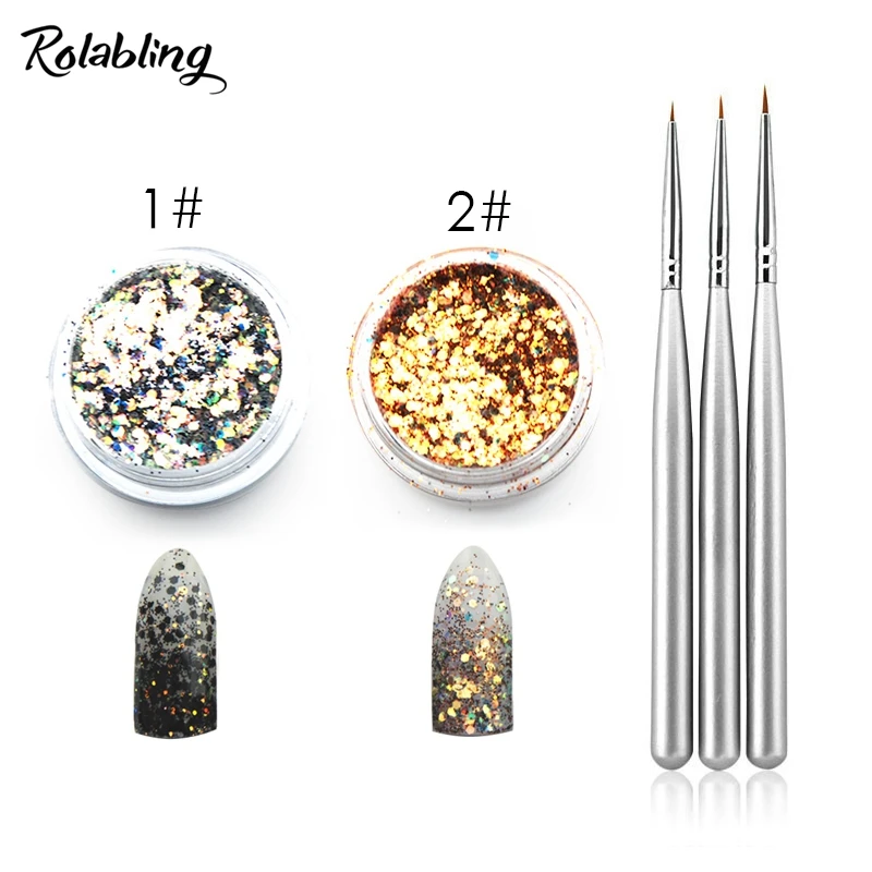 

Rolabling Nail Art Brush Glitter Powder Set for UV Gel Builder Gel Nail Pen Drawing Brush Dust Glitter Set Manicure Kit