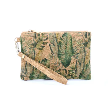 

Portugal Natural Cork Zipper Coin Purse Tropical leaf Bags For Women Vegan