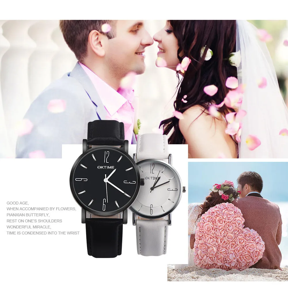 New Lovers Watch Men Woemn Clock Fashion Simple Quartz Watch Couple Retro Design Leather Band Analog Alloy Wristwatches Relogio