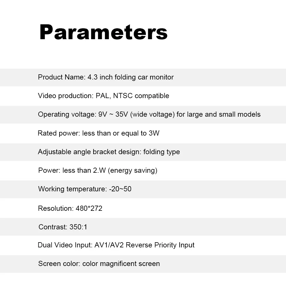 4,3 дюймовый ЖК-монитор для автомобиля, складной монитор, HD дисплей, камера заднего вида, автомобильная парковочная система для автомобильных мониторов заднего вида